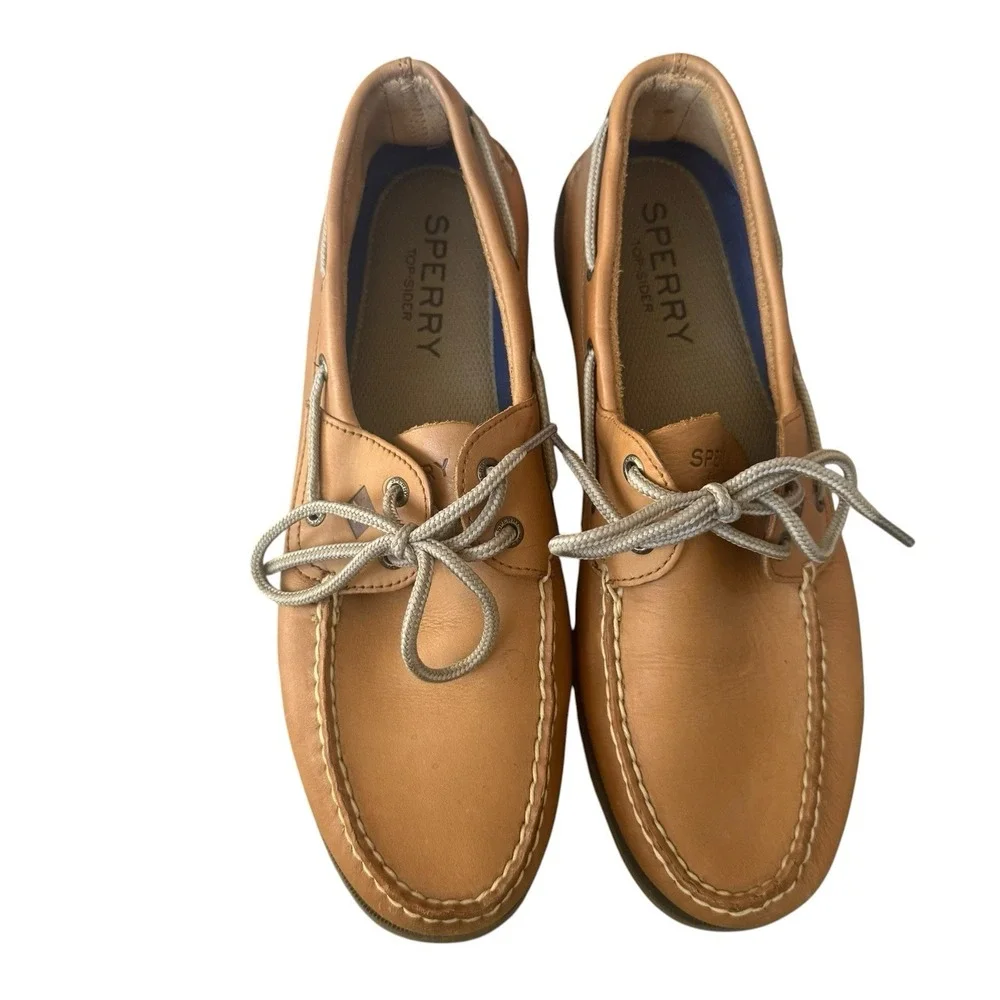 Sperry Top-Sider Men's 10.5 Tan Leather Leeward Boat Shoes Loafers EUC